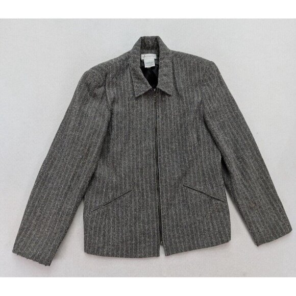 Worthington Women's Blazer Jacket Size 10 Gray Herringbone Full Zip - Picture 1 of 16